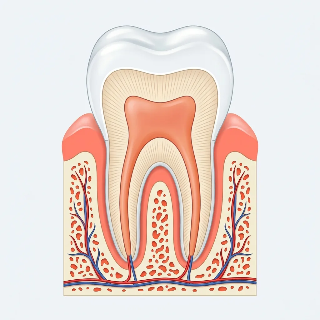 Cross-section illustration of a tooth showing the pulp chamber and root canals that a root canal cleans and seals