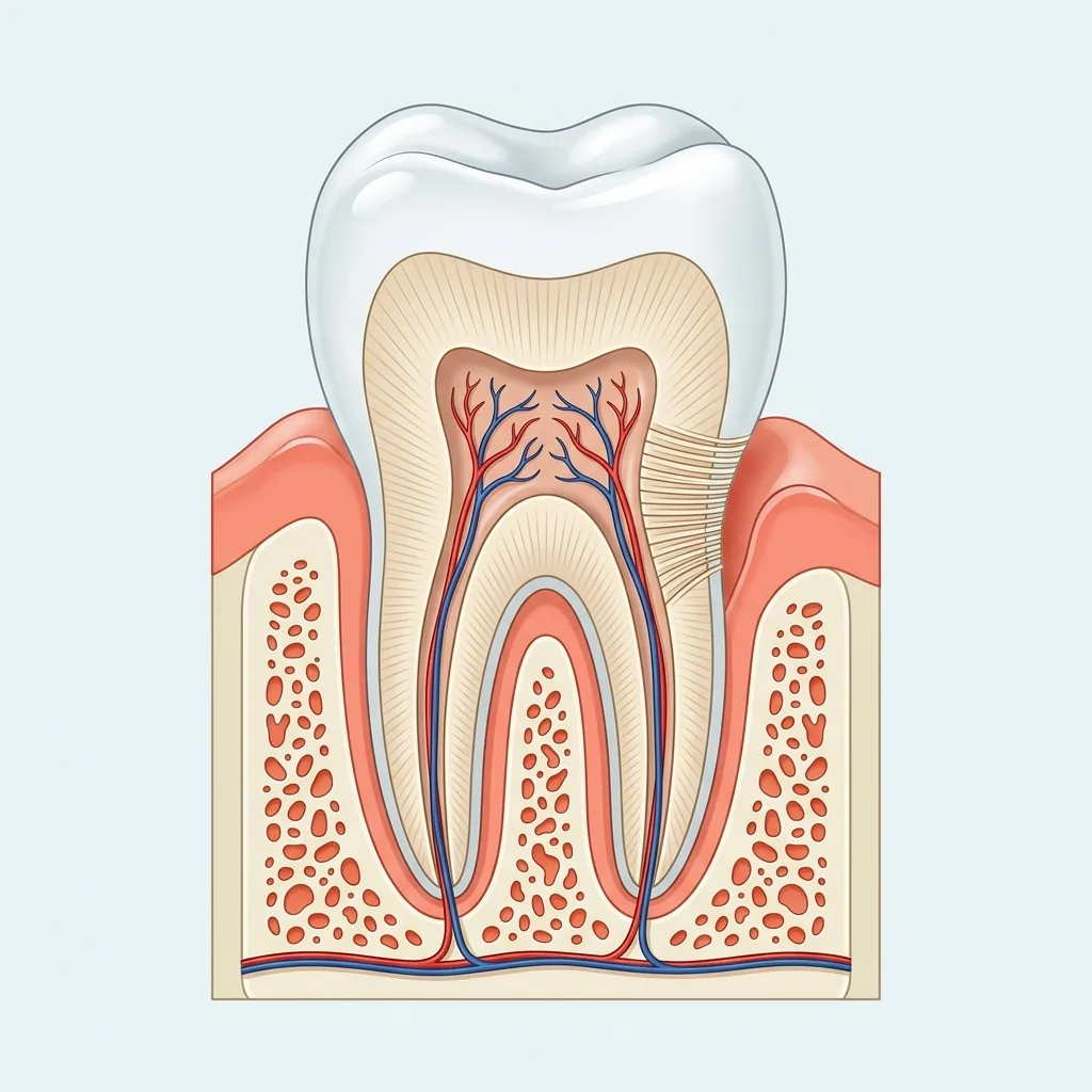 Cross-section illustration of a tooth with worn enamel exposing the dentin near the gum line, the cause of sensitivity