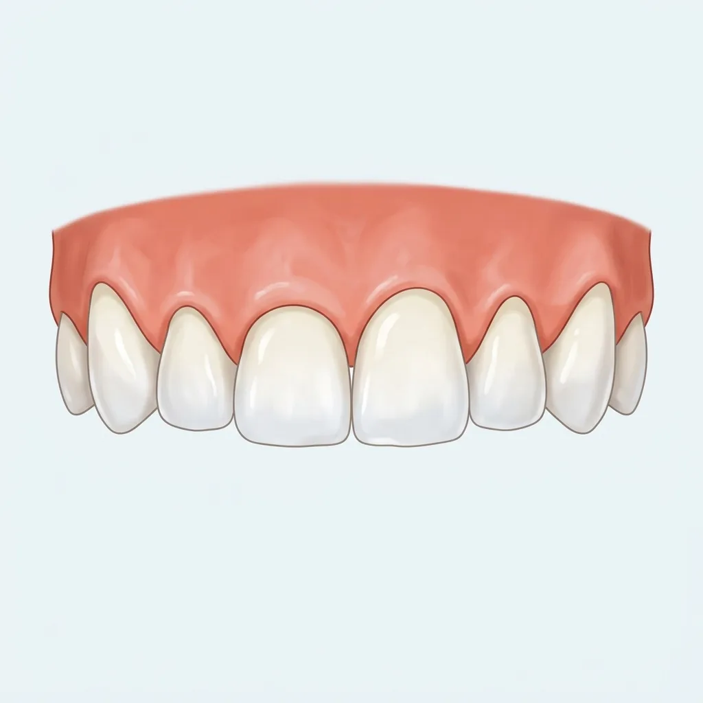 Illustration of upper front teeth with an uneven gum line before gum contouring